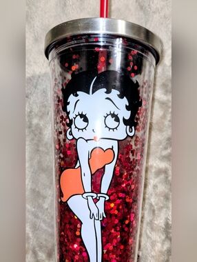 BNWT Betty Boop Red Glitter Travel Tumbler with Straw